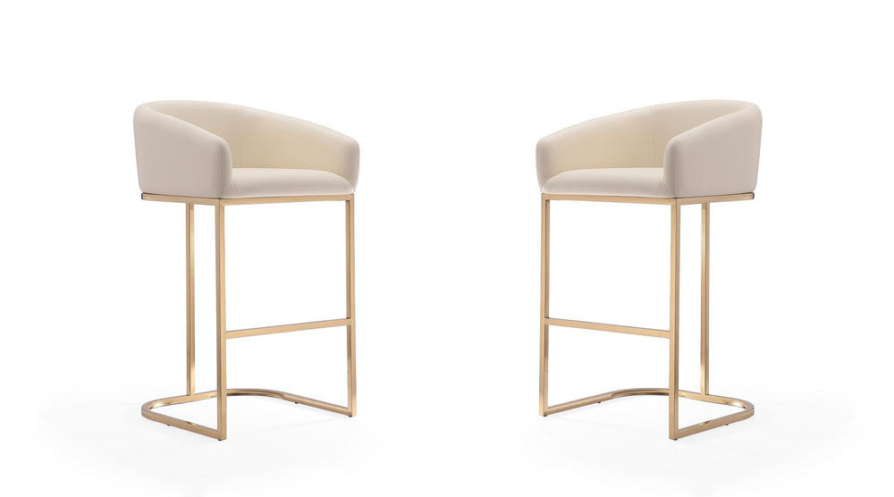 Manhattan Comfort Louvre Mid-Century Modern Bar Stool (Set of 2) Cream and Titanium Gold 2-BS016-CR