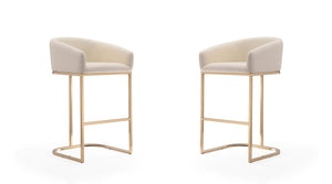 Manhattan Comfort Louvre Mid-Century Modern Bar Stool (Set of 2) Cream and Titanium Gold 2-BS016-CR