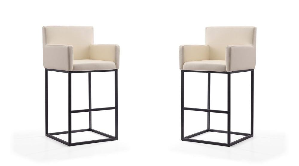 Manhattan Comfort Ambassador Mid-Century Modern Bar Stool (Set of 2) Cream and Black 2-BS017-CR