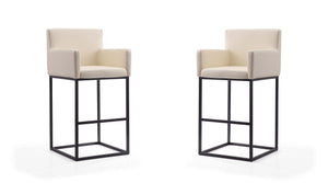 Manhattan Comfort Ambassador Mid-Century Modern Bar Stool (Set of 2) Cream and Black 2-BS017-CR