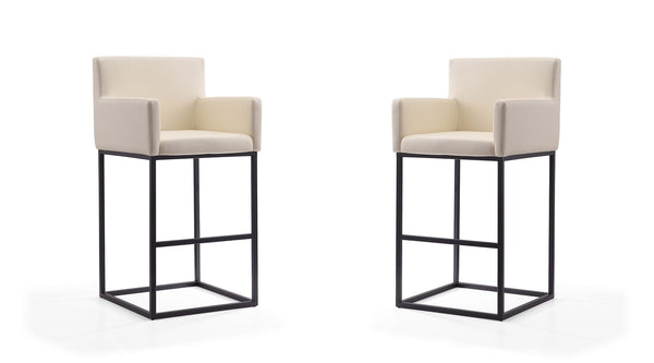 Manhattan Comfort Ambassador Mid-Century Modern Bar Stool (Set of 2) Cream and Black 2-BS017-CR