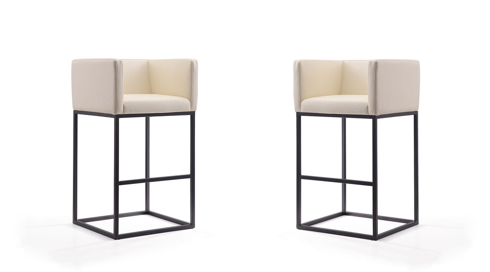 Manhattan Comfort Embassy Mid-Century Modern Bar Stool (Set of 2) Cream and Black 2-BS018-CR