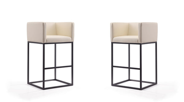 Manhattan Comfort Embassy Mid-Century Modern Bar Stool (Set of 2) Cream and Black 2-BS018-CR
