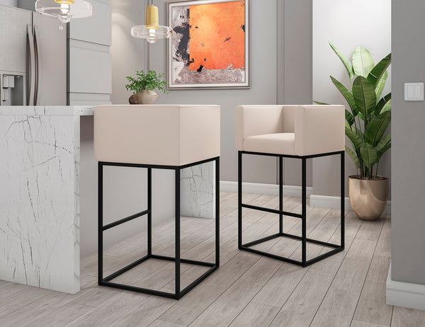 Manhattan Comfort Embassy Mid-Century Modern Bar Stool (Set of 2) Cream and Black 2-BS018-CR
