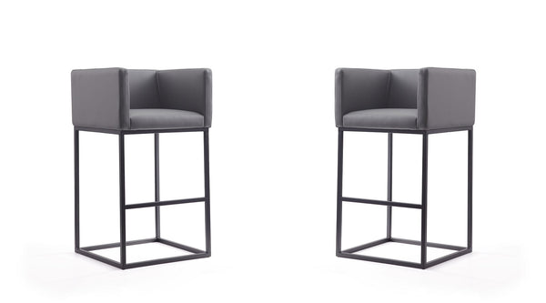Manhattan Comfort Embassy Mid-Century Modern Bar Stool (Set of 2) Grey and Black 2-BS018-GY