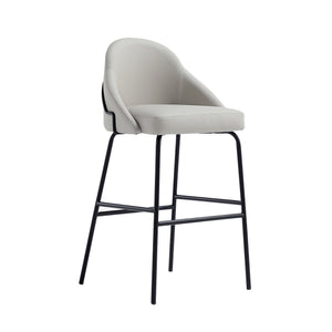 Manhattan Comfort Gracie Leatherette Barstool With Sculpted Curves And Steel Legs For Elegant Dining Spaces Stone And Black Steel 2-bs022-bst