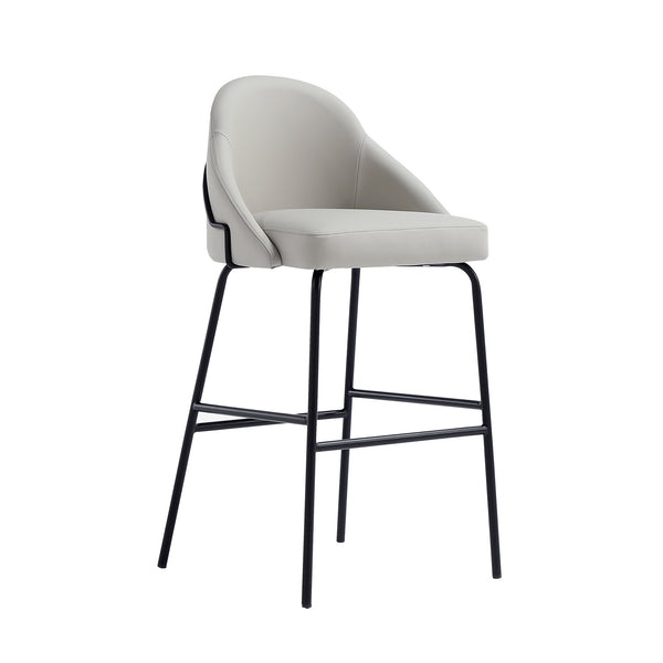 Manhattan Comfort Gracie Leatherette Barstool With Sculpted Curves And Steel Legs For Elegant Dining Spaces Stone And Black Steel 2-bs022-bst