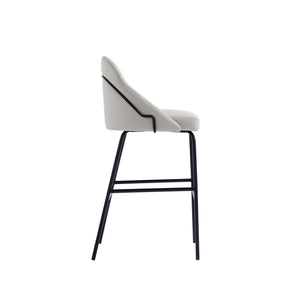 Manhattan Comfort Gracie Leatherette Barstool With Sculpted Curves And Steel Legs For Elegant Dining Spaces Stone And Black Steel 2-bs022-bst