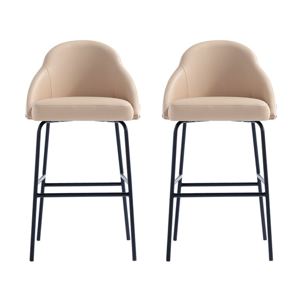 Manhattan Comfort Gracie Leatherette Barstool With Sculpted Curves And Steel Legs For Elegant Dining Spaces Tan And Black Steel 2-bs022-btn