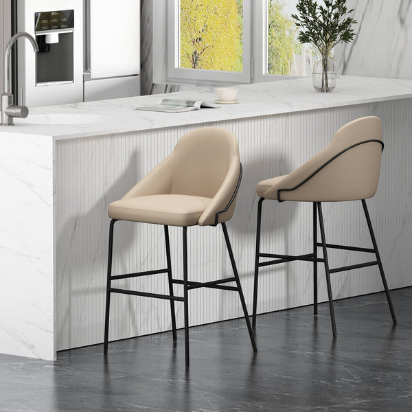 Manhattan Comfort Gracie Leatherette Barstool With Sculpted Curves And Steel Legs For Elegant Dining Spaces Tan And Black Steel 2-bs022-btn