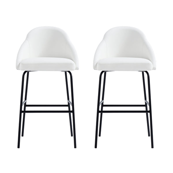 Manhattan Comfort Gracie Leatherette Barstool With Sculpted Curves And Steel Legs For Elegant Dining Spaces White And Black Steel 2-bs022-bwh