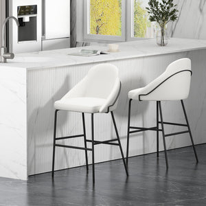 Manhattan Comfort Gracie Leatherette Barstool With Sculpted Curves And Steel Legs For Elegant Dining Spaces White And Black Steel 2-bs022-bwh