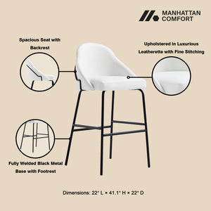 Manhattan Comfort Gracie Leatherette Barstool With Sculpted Curves And Steel Legs For Elegant Dining Spaces White And Black Steel 2-bs022-bwh