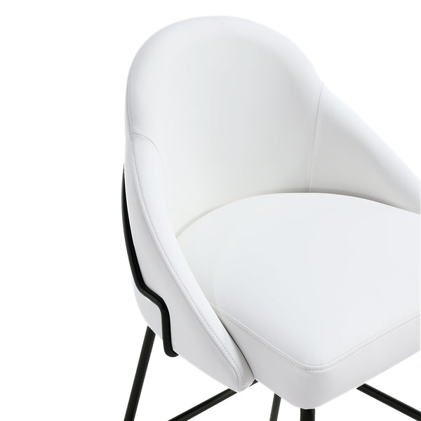Manhattan Comfort Gracie Leatherette Barstool With Sculpted Curves And Steel Legs For Elegant Dining Spaces White And Black Steel 2-bs022-bwh