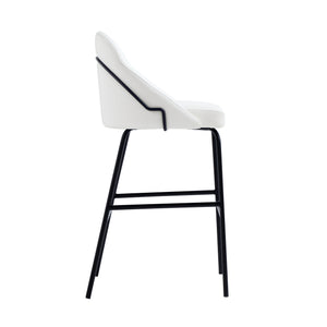 Manhattan Comfort Gracie Leatherette Barstool With Sculpted Curves And Steel Legs For Elegant Dining Spaces White And Black Steel 2-bs022-bwh