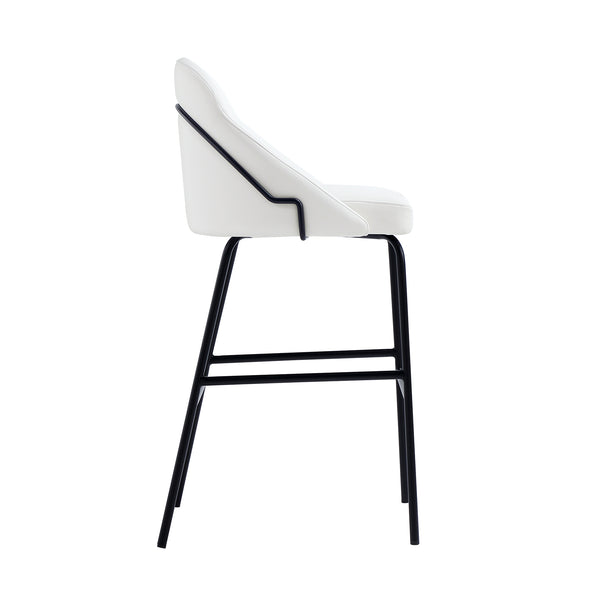 Manhattan Comfort Gracie Leatherette Barstool With Sculpted Curves And Steel Legs For Elegant Dining Spaces White And Black Steel 2-bs022-bwh