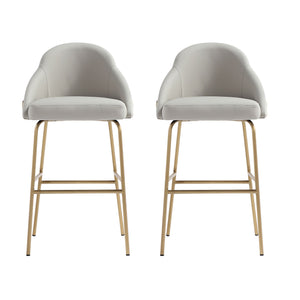 Manhattan Comfort Gracie Leatherette Barstool With Sculpted Curves And Steel Legs For Elegant Dining Spaces Stone And Gold Steel 2-bs022-gst