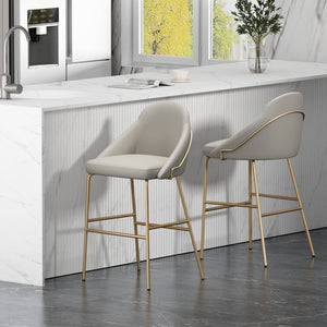 Manhattan Comfort Gracie Leatherette Barstool With Sculpted Curves And Steel Legs For Elegant Dining Spaces Stone And Gold Steel 2-bs022-gst