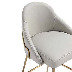 Manhattan Comfort Gracie Leatherette Barstool With Sculpted Curves And Steel Legs For Elegant Dining Spaces Stone And Gold Steel 2-bs022-gst