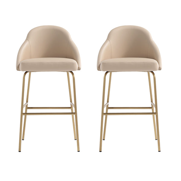 Manhattan Comfort Gracie Leatherette Barstool With Sculpted Curves And Steel Legs For Elegant Dining Spaces Tan And Gold Steel 2-bs022-gtn