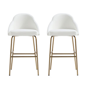 Manhattan Comfort Gracie Leatherette Barstool With Sculpted Curves And Steel Legs For Elegant Dining Spaces White And Gold Steel 2-bs022-gwh