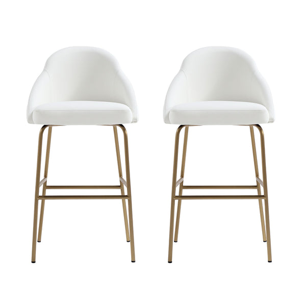 Manhattan Comfort Gracie Leatherette Barstool With Sculpted Curves And Steel Legs For Elegant Dining Spaces White And Gold Steel 2-bs022-gwh