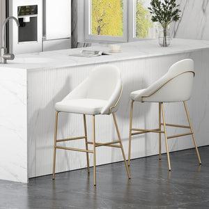 Manhattan Comfort Gracie Leatherette Barstool With Sculpted Curves And Steel Legs For Elegant Dining Spaces White And Gold Steel 2-bs022-gwh