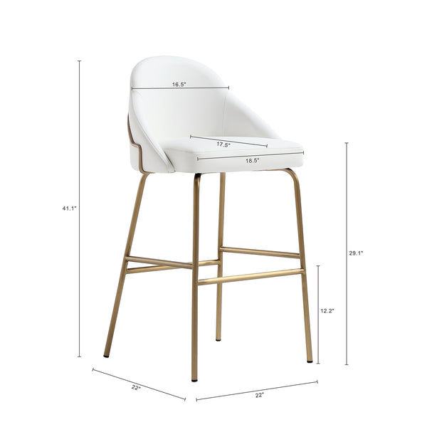 Manhattan Comfort Gracie Leatherette Barstool With Sculpted Curves And Steel Legs For Elegant Dining Spaces White And Gold Steel 2-bs022-gwh