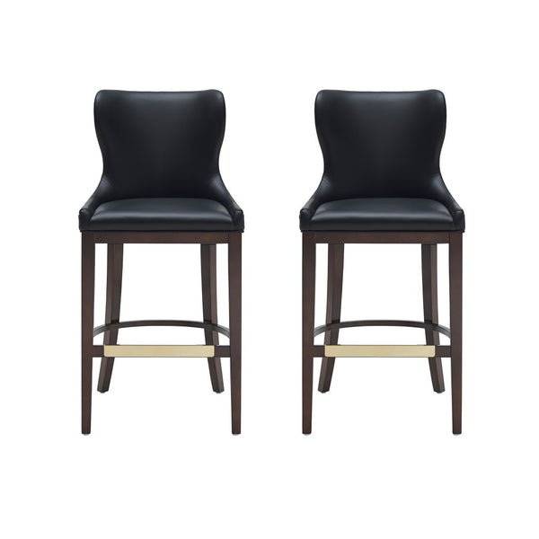 Manhattan Comfort Blair Leatherette Barstool Set With Beech Wood Legs - Chic, Comfortable Seating For Every Occasion Black Beech Wood 2-bs023-bk