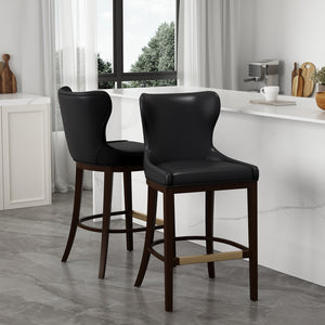 Manhattan Comfort Blair Leatherette Barstool Set With Beech Wood Legs - Chic, Comfortable Seating For Every Occasion Black Beech Wood 2-bs023-bk