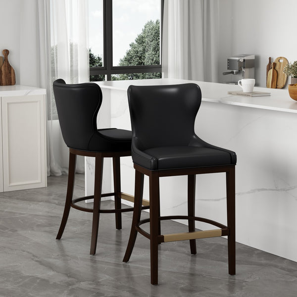 Manhattan Comfort Blair Leatherette Barstool Set With Beech Wood Legs - Chic, Comfortable Seating For Every Occasion Black Beech Wood 2-bs023-bk