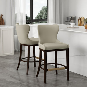 Manhattan Comfort Blair Leatherette Barstool Set With Beech Wood Legs - Chic, Comfortable Seating For Every Occasion Stone Beech Wood 2-bs023-st