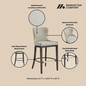 Manhattan Comfort Blair Leatherette Barstool Set With Beech Wood Legs - Chic, Comfortable Seating For Every Occasion Stone Beech Wood 2-bs023-st