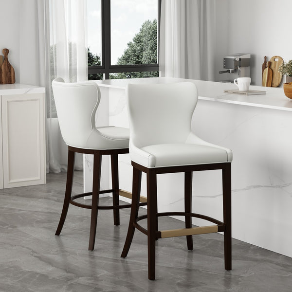 Manhattan Comfort Blair Leatherette Barstool Set With Beech Wood Legs - Chic, Comfortable Seating For Every Occasion White Beech Wood 2-bs023-wh