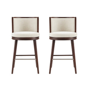 Manhattan Comfort Evalyn Textured Chenille Barstools With Sturdy Beech Wood Legs - Perfect For Modern Elegance Cream Beech Wood 2-bs024-cr