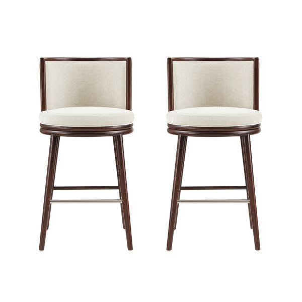Manhattan Comfort Evalyn Textured Chenille Barstools With Sturdy Beech Wood Legs - Perfect For Modern Elegance Cream Beech Wood 2-bs024-cr