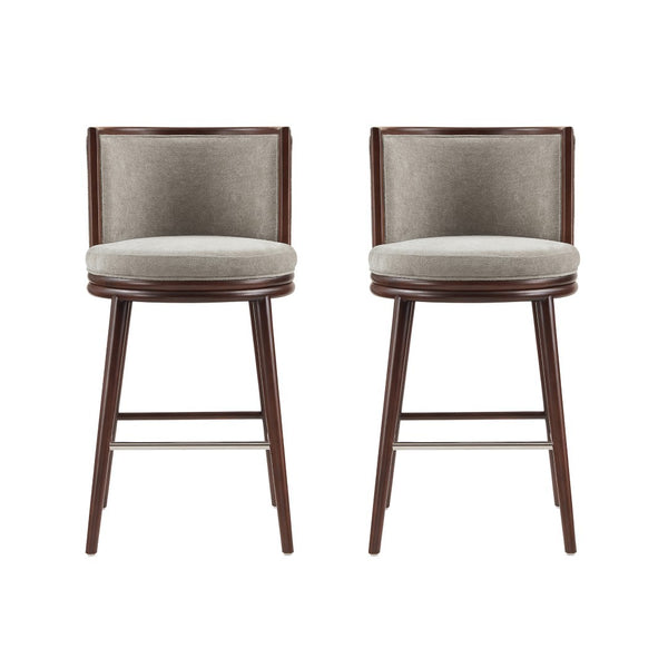 Manhattan Comfort Evalyn Textured Chenille Barstools With Sturdy Beech Wood Legs - Perfect For Modern Elegance Dove Beech Wood 2-bs024-do