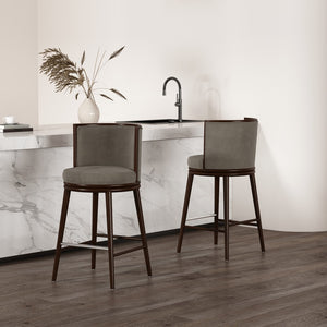 Manhattan Comfort Evalyn Textured Chenille Barstools With Sturdy Beech Wood Legs - Perfect For Modern Elegance Dove Beech Wood 2-bs024-do
