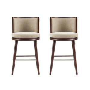 Manhattan Comfort Evalyn Textured Chenille Barstools With Sturdy Beech Wood Legs - Perfect For Modern Elegance Natural Beech Wood 2-bs024-na