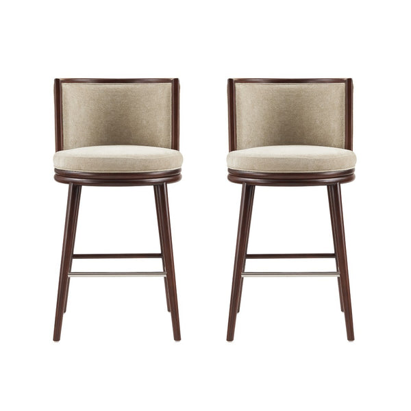 Manhattan Comfort Evalyn Textured Chenille Barstools With Sturdy Beech Wood Legs - Perfect For Modern Elegance Natural Beech Wood 2-bs024-na