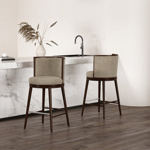 Manhattan Comfort Evalyn Textured Chenille Barstools With Sturdy Beech Wood Legs - Perfect For Modern Elegance Natural Beech Wood 2-bs024-na
