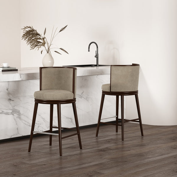 Manhattan Comfort Evalyn Textured Chenille Barstools With Sturdy Beech Wood Legs - Perfect For Modern Elegance Natural Beech Wood 2-bs024-na