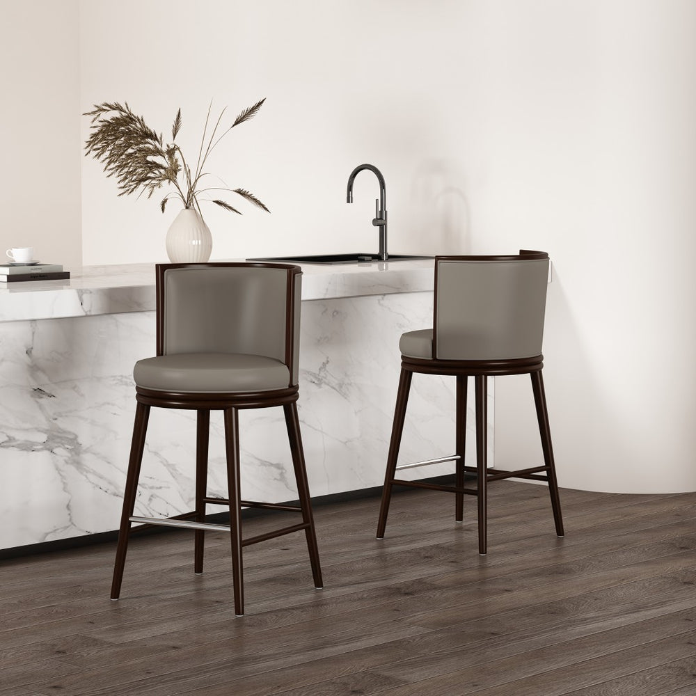 Manhattan Comfort Evalyn Textured Chenille Barstools With Sturdy Beech Wood Legs - Perfect For Modern Elegance Taupe Beech Wood 2-bs024-tp