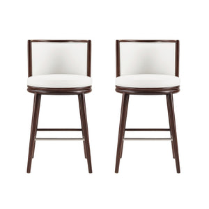 Manhattan Comfort Evalyn Textured Chenille Barstools With Sturdy Beech Wood Legs - Perfect For Modern Elegance White Beech Wood 2-bs024-wh