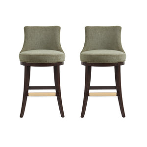 Manhattan Comfort Lucia Chenille Barstool With Beech Wood Legs - Elegant Comfort For Modern Interiors - Set Of 2 Leaf Green Beech Wood 2-bs025-gr