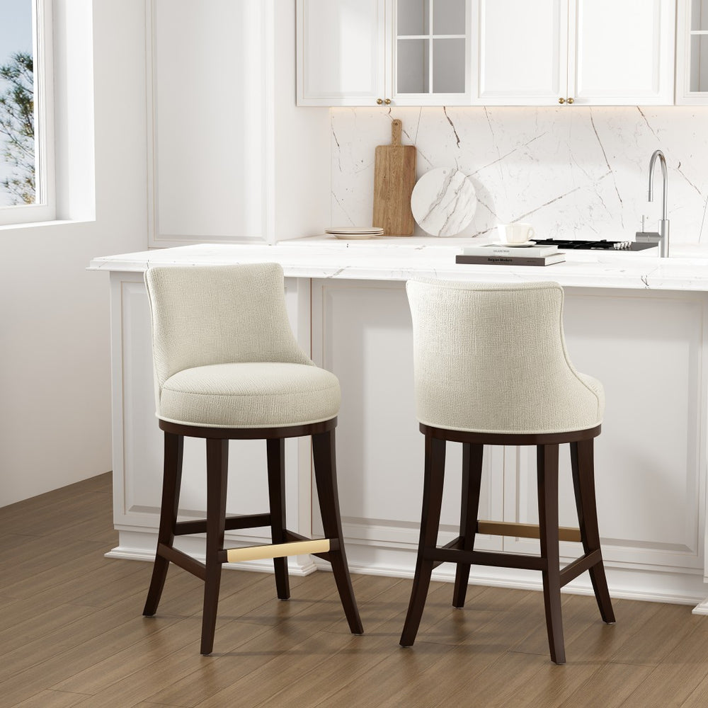 Manhattan Comfort Lucia Chenille Barstool With Beech Wood Legs - Elegant Comfort For Modern Interiors - Set Of 2 Natural Beech Wood 2-bs025-na