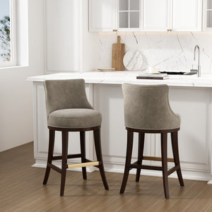 Manhattan Comfort Lucia Chenille Barstool With Beech Wood Legs - Elegant Comfort For Modern Interiors - Set Of 2 Taupe Beech Wood 2-bs025-tp