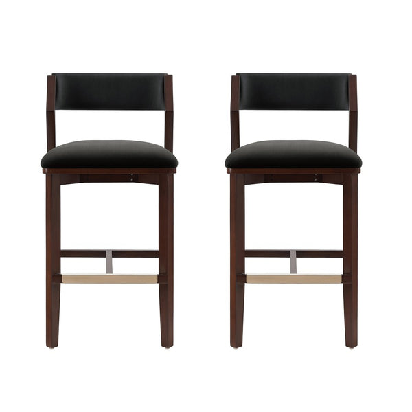 Manhattan Comfort Patricia Velvet Barstool Set Of 2 - Luxurious Comfort With Beech Wood Legs & Glamorous Gold Footrest Black Beech Wood 2-bs026-bk