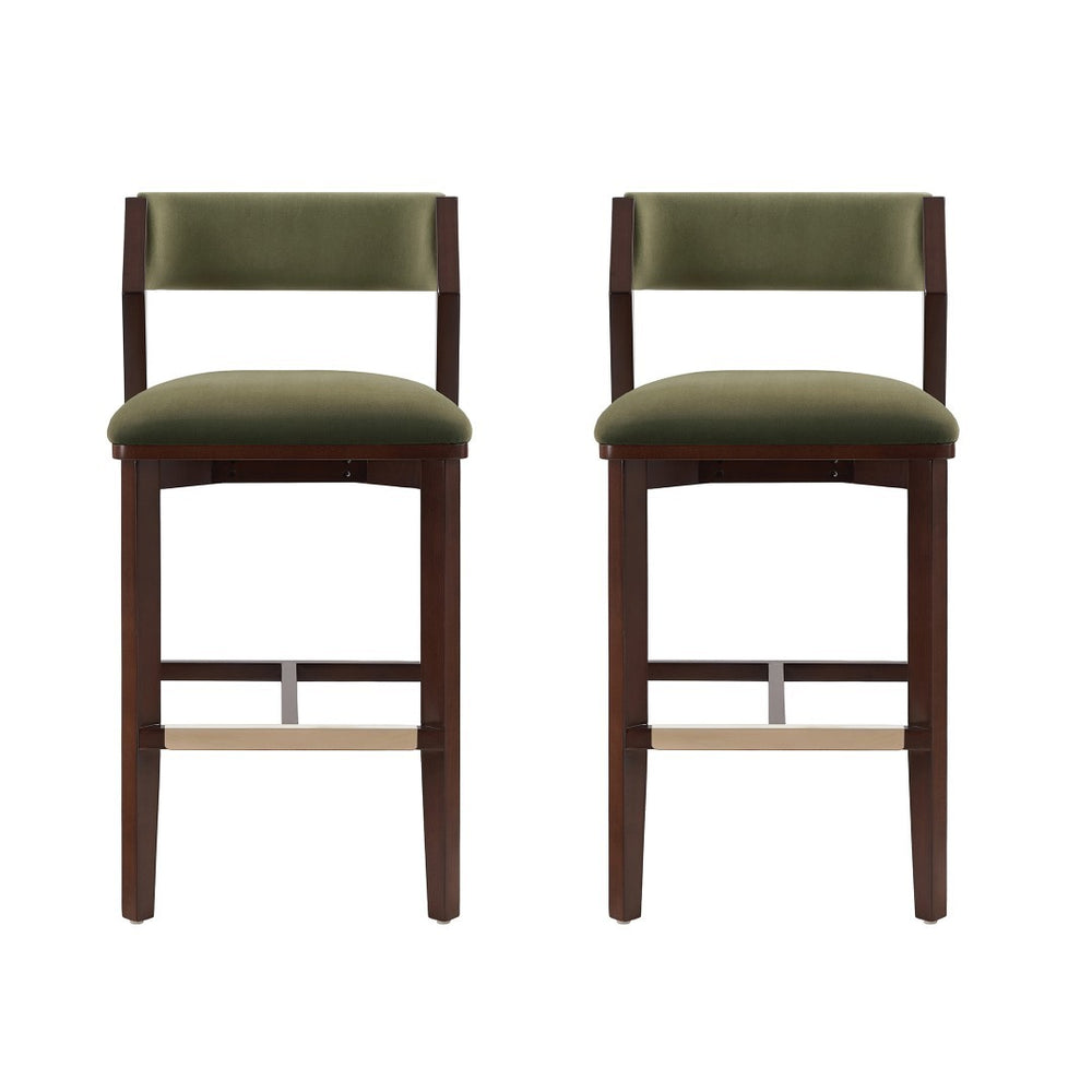 Manhattan Comfort Patricia Velvet Barstool Set Of 2 - Luxurious Comfort With Beech Wood Legs & Glamorous Gold Footrest Turtle Green Beech Wood 2-bs026-gr