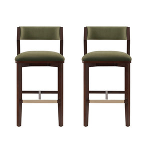 Manhattan Comfort Patricia Velvet Barstool Set Of 2 - Luxurious Comfort With Beech Wood Legs & Glamorous Gold Footrest Turtle Green Beech Wood 2-bs026-gr